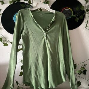Aerie Olive Long Sleeve Henley Top